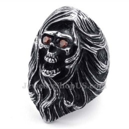 Titanium Skull Ring With Red Zircon Eyes