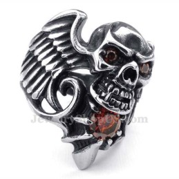 Titanium Skull Wing Ring With Red Zircon