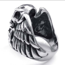 Titanium Skull Wing Ring With Red Zircon