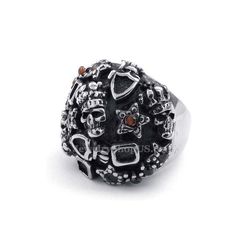 Titanium Skull Ring With Red Zircon