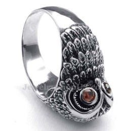 Titanium Owl Ring With Red Zircon Eyes