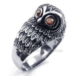 Titanium Owl Ring With Red Zircon Eyes