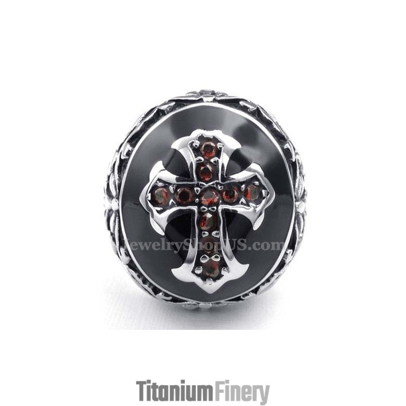 Titanium Red Zircon Cross Ring Titanium Red Zircon Cross Ring