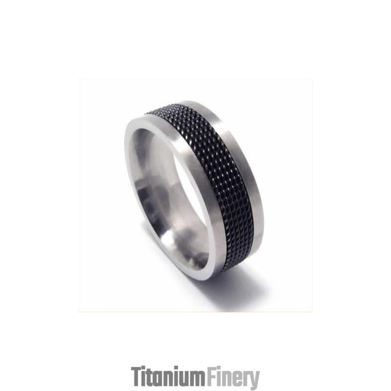 Meshed Mens 7Mm Black Titanium Ring