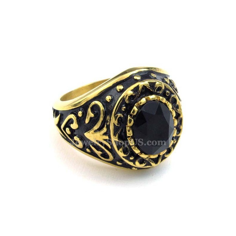 Gold Titanium Ring With Black Zircon Gold Titanium Ring With Black Zircon