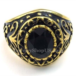 Gold Titanium Ring With Black Zircon