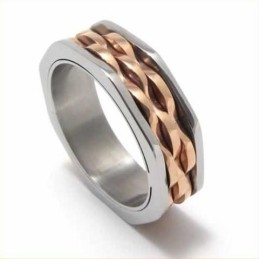 7Mm Unisex Waves Titanium & Gold Ring
