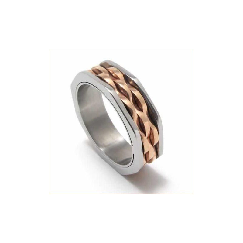 7Mm Unisex Waves Titanium & Gold Ring 7Mm Unisex Waves Titanium & Gold Ring