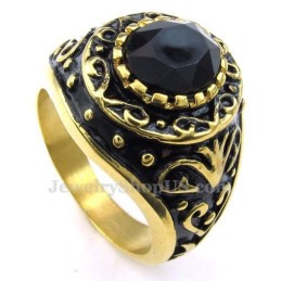 Gold Titanium Ring With Black Zircon