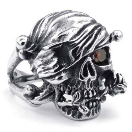 Titanium Skull Ring With Red Zircon Eye