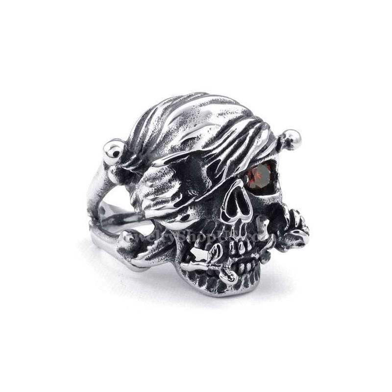 Titanium Skull Ring With Red Zircon Eye