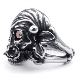 Titanium Skull Ring With Red Zircon Eye