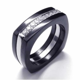 8Mm Diamond Unisex Black Titanium Band Ring