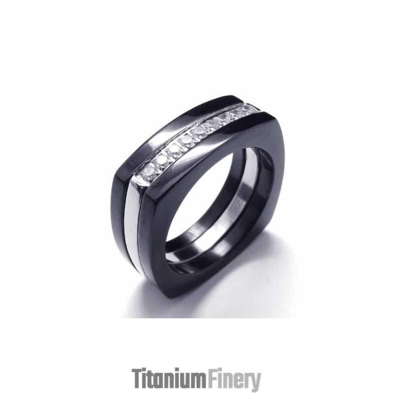 8Mm Diamond Unisex Black Titanium Band Ring 8Mm Diamond Unisex Black Titanium Band Ring