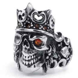 Titanium Imperial Crown Skull Ring With Red Zircon