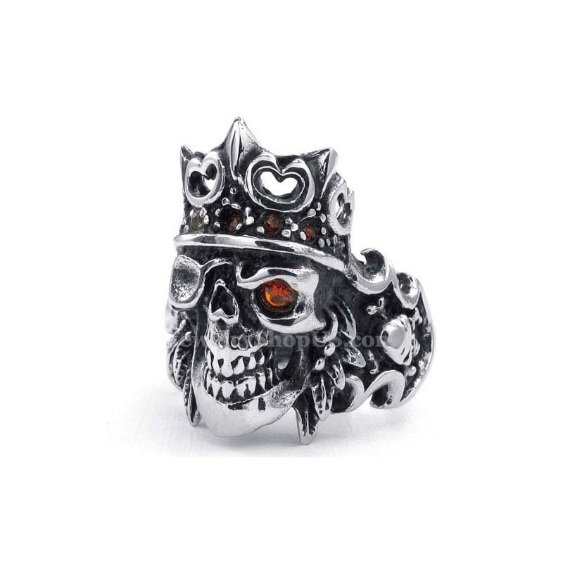 Titanium Imperial Crown Skull Ring With Red Zircon