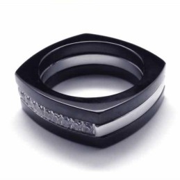 8Mm Diamond Unisex Black Titanium Band Ring