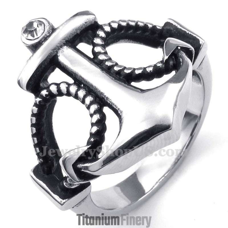 Titanium Anchors Ring With White Zircon