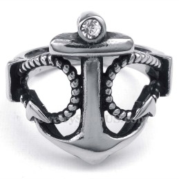 Titanium Anchors Ring With White Zircon