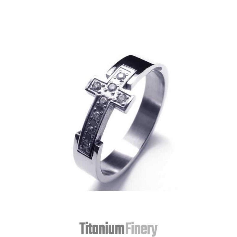 8Mm Cross Diamond Unisex Titanium Band Ring