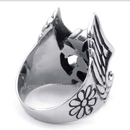 Titanium Cross Feather Ring With Black Zircon