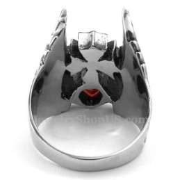 Titanium Cross Feather Ring With Red Zircon