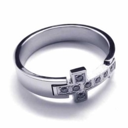 8Mm Cross Diamond Unisex Titanium Band Ring