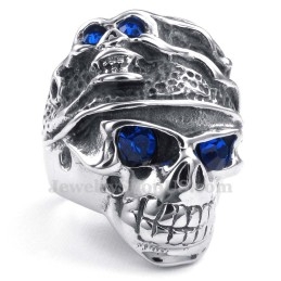 Titanium Skull Ring With Blue Zircon