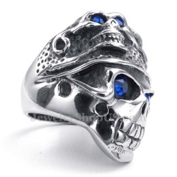 Titanium Skull Ring With Blue Zircon