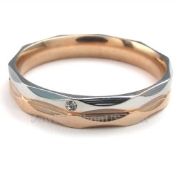 Rose Gold Titanium Couples Ring With White Zircon