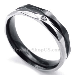 Black Titanium Couples Ring With White Zircon