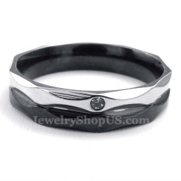 Black Titanium Couples Ring With White Zircon