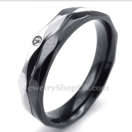 Black Titanium Couples Ring With White Zircon