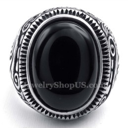 Titanium Ring With Black Ornamental Stone