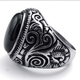 Titanium Ring With Black Ornamental Stone