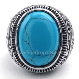 Titanium Ring With Blue Ornamental Stone