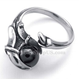 Titanium Paw Ring With Black Zircon