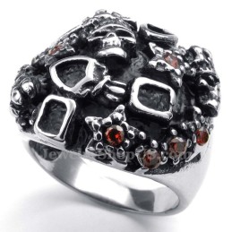 Titanium Skull Ring With Red Zircon