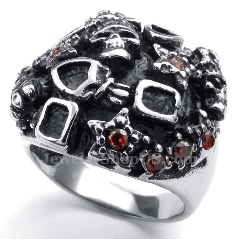 Titanium Skull Ring With Red Zircon Titanium Skull Ring With Red Zircon