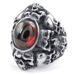 Titanium Skull Ring With Red Zircon