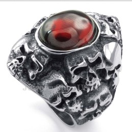 Titanium Skull Ring With Red Zircon