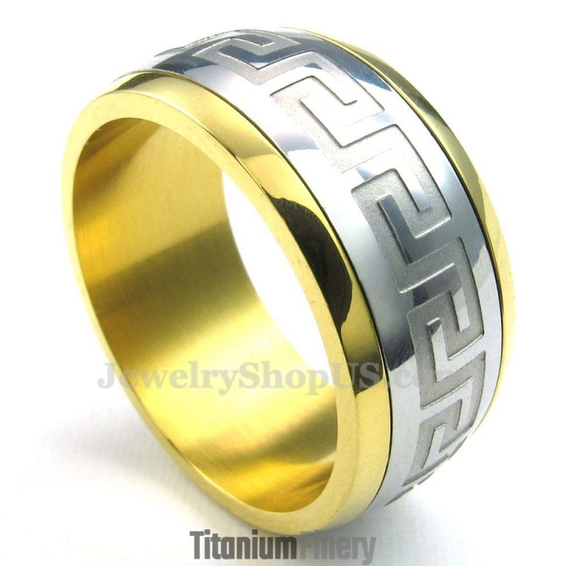Gold Silver Titanium Great Wall Pattern Ring