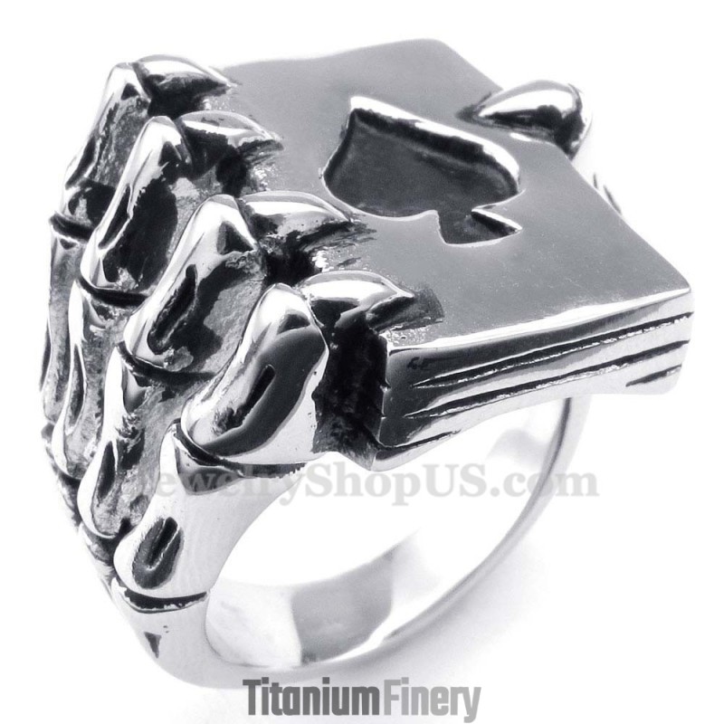 Titanium Skeleton Ghost Hand Spades Poker Finger Ring Titanium Skeleton Ghost Hand Spades Poker Finger Ring