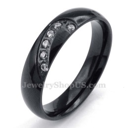 Black Titanium Heart Ring With White Zircon