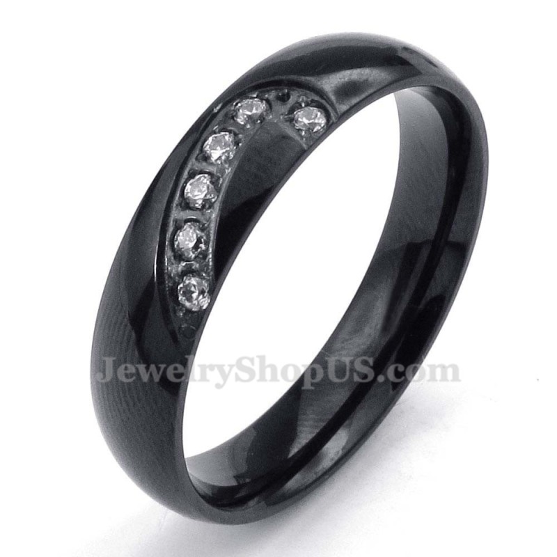 Black Titanium Heart Ring With White Zircon Black Titanium Heart Ring With White Zircon