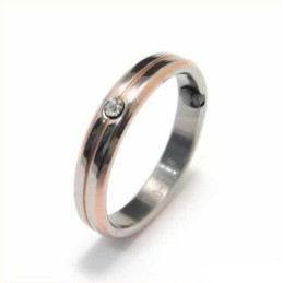 Diamond Set 4Mm Titanium & Gold Inlaid Court Band Ring