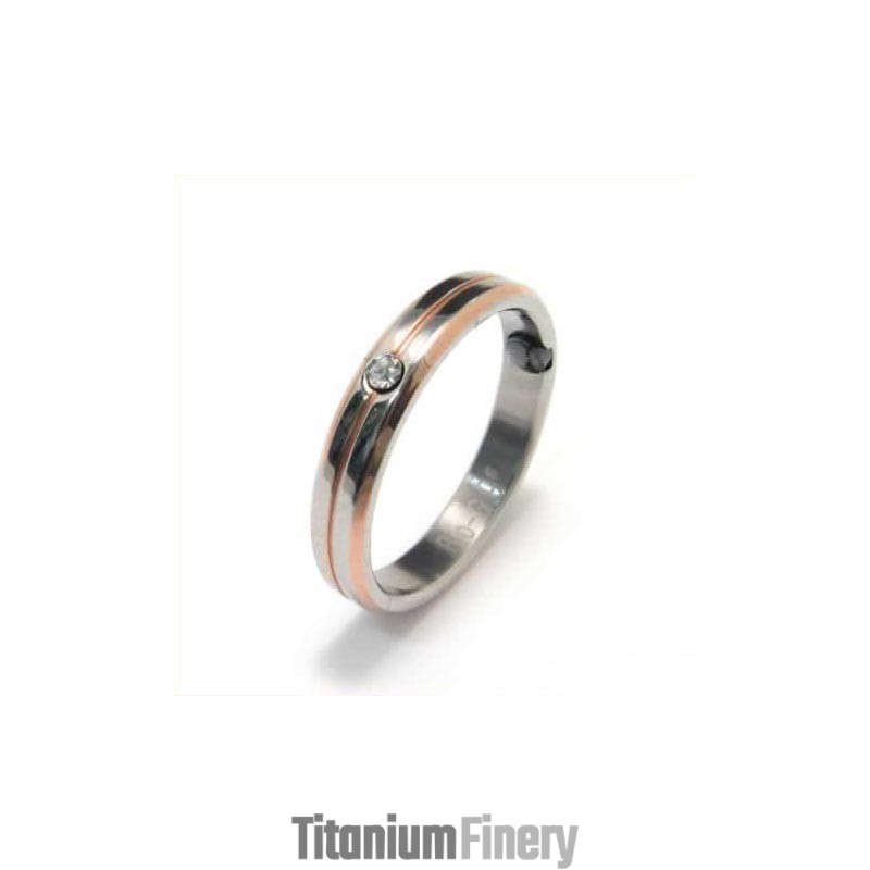 Diamond Set 4Mm Titanium & Gold Inlaid Court Band Ring Diamond Set 4Mm Titanium & Gold Inlaid Court Band Ring