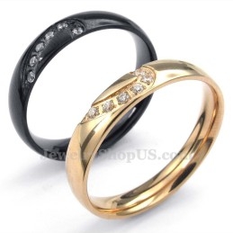 Gold Titanium Heart Ring With White Zircon