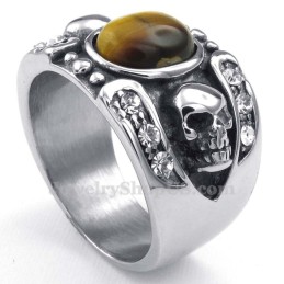 Titanium Skull Ring With Ornamental Stone