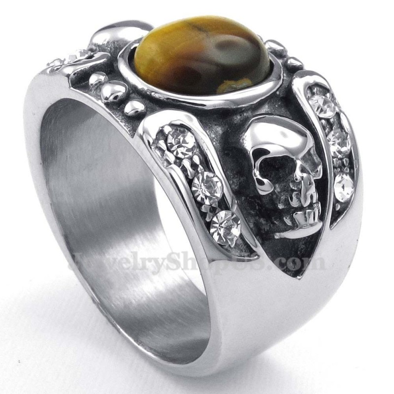 Titanium Skull Ring With Ornamental Stone